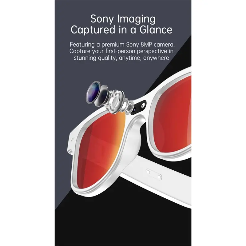 ABKQ-Bluetooth Calling Voice Assistant AI Smart Glasses 8MP HD Camera AI Image Recognition Translation Music Player C