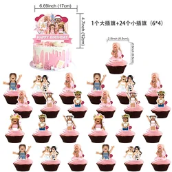 24Pcs ROBLOX Cake Toppers Pink Cartoon Cupcake Toppers Theme Birthday Party Supplies For Baby Shower Gift Girls Party Decoration