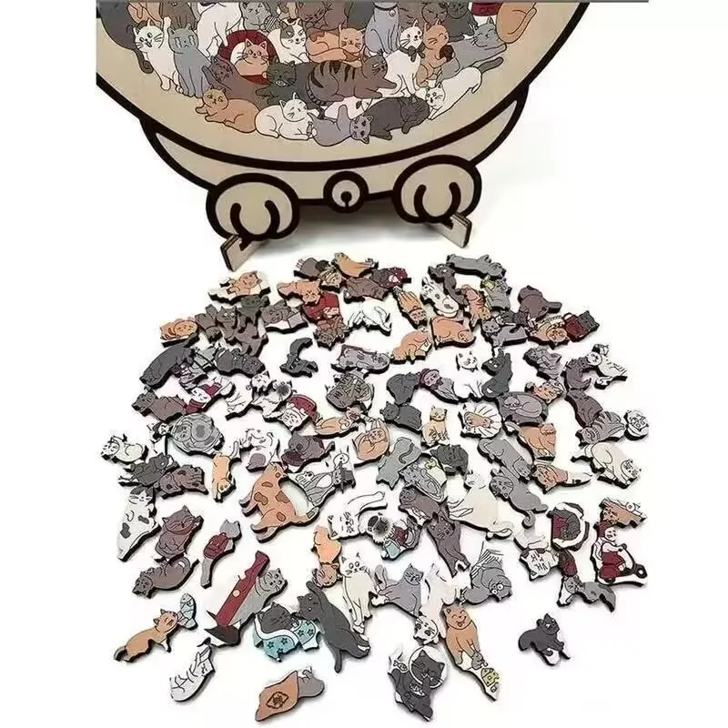 Desk-Novelty Challenging Cats Wooden Mind Brain Teasers Jisaw Puzzles for Adults Kids