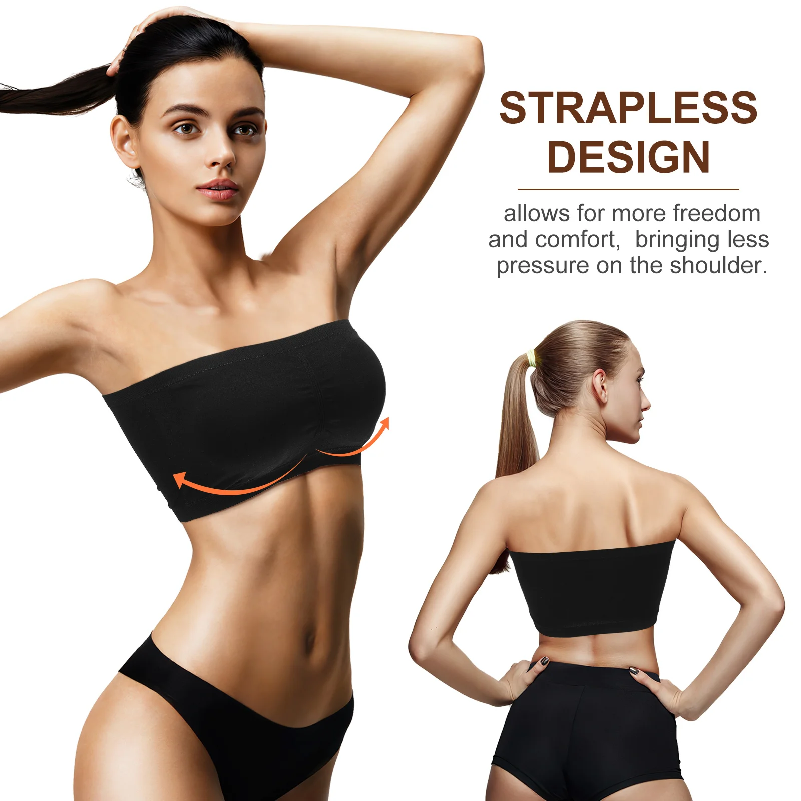 

3pcs Bras 2xL Black Beige White Removable Padding Elastic Fabric Breathable Tube Tops Strapless Bras Non Wired