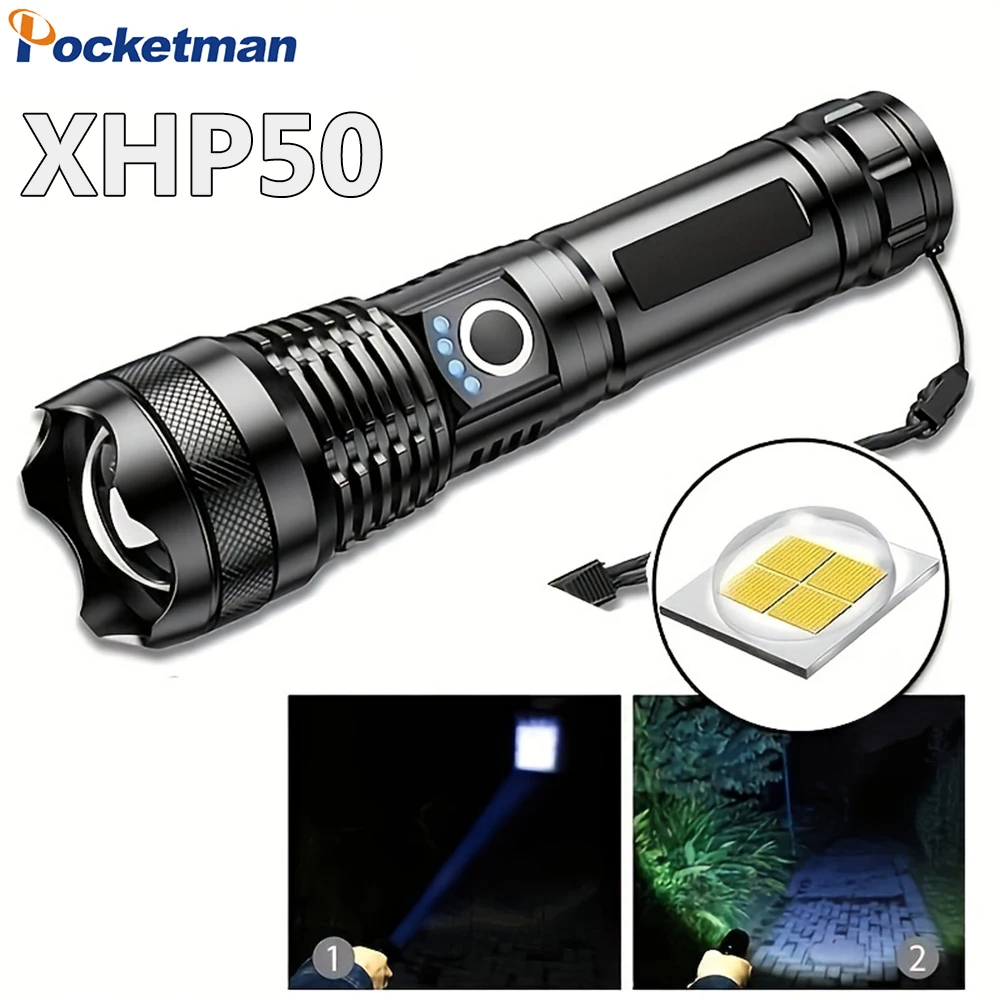 

High Lumen XHP50 LED Flashlight Telescopic Zoom Focus Flashlights Waterproof Torch Rechargeable Flashlight for Camping Adventure