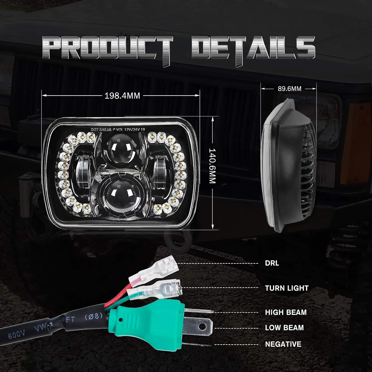2PCS/1PCS 5X7 7X6 inch Rectangular Sealed Beam High/Low LED Headlight With DRL for Jeep Wrangler YJ Cherokee XJ truck 4X4
