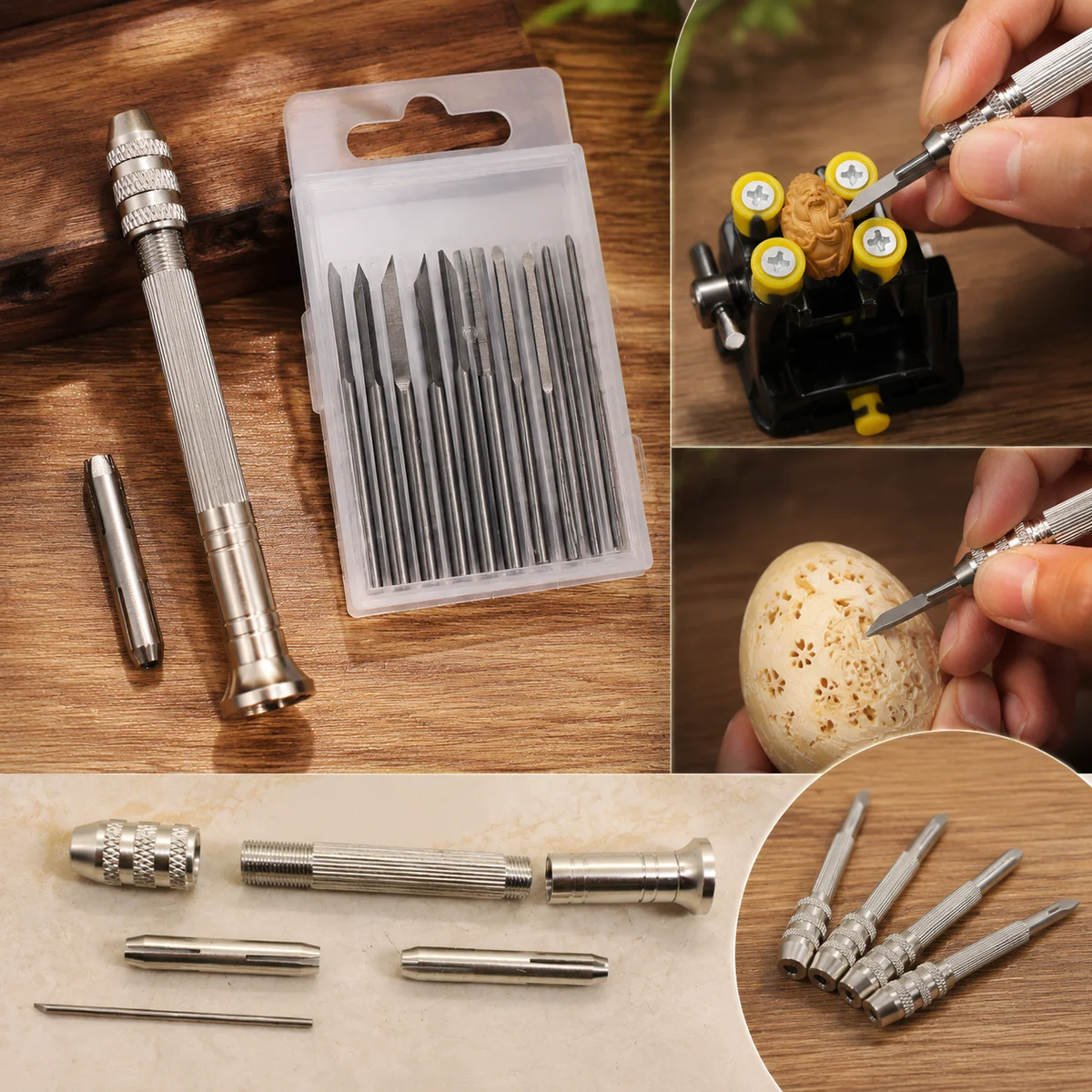 12-Piece Precision Carving Knife Set with Interchangeable Steel Blades and Metal Handle for Fine Detail Work