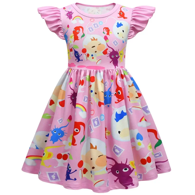 AIAI 2025Girls Dress Summer New Short Game Princess Clothing Pikmin Flying Sleeve Childrens Birthday Party Cosplay