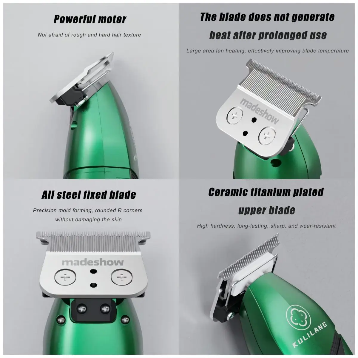 2023 New Madeshow Kulilang R66 R55 Hair Cutting Machine Green Kit Professional Hair Clipper for Men USB Charging Trimmer Machine