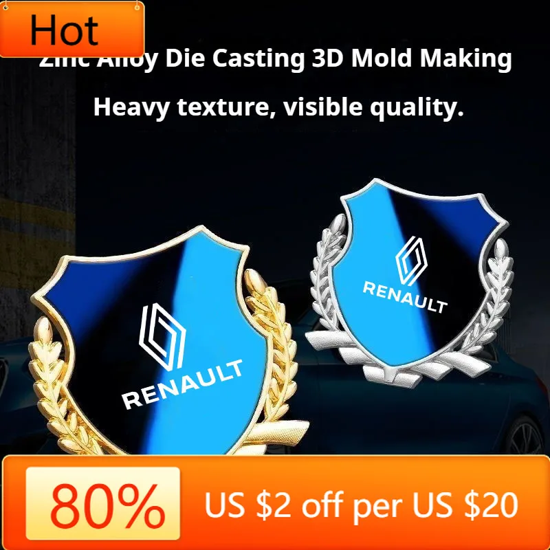 Adesivos interiores de metal para porta-malas de carro, emblema lateral, adesivo decalque para renault clio megane trafic captur master logan kang