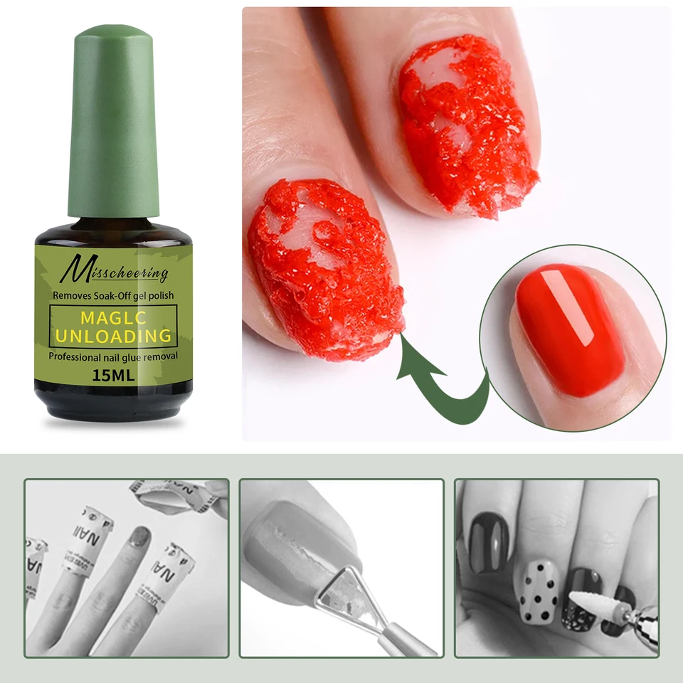 Misscheering 15ml Removedor Mágico Rápido de Gel, Remoja y Limpia Esmaltes Semi Permanentes UV, Herramienta de Manicura 4