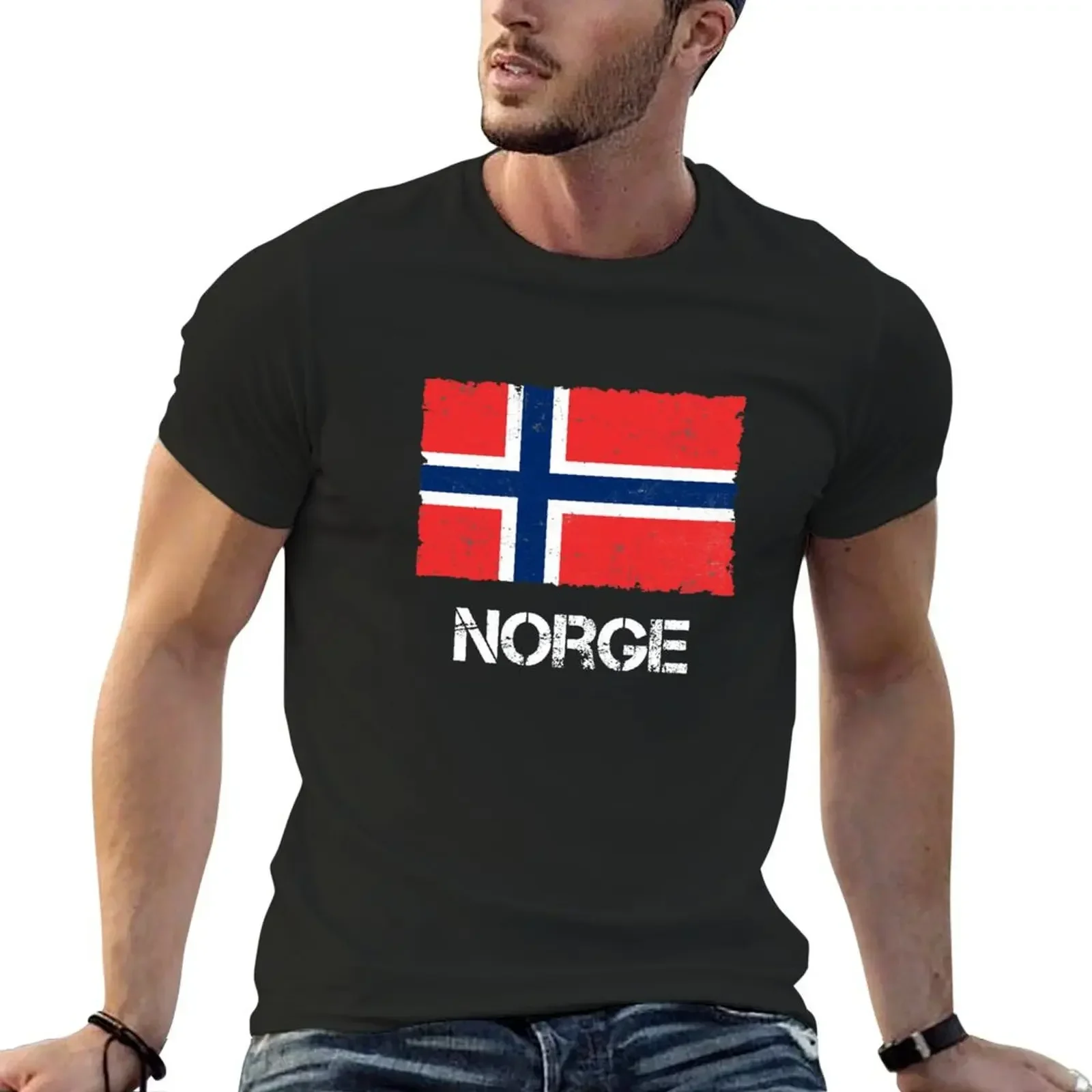 

Norge Norway vintage flag used look T-Shirt tops graphic t shirts oversized t shirt Short sleeve tee men