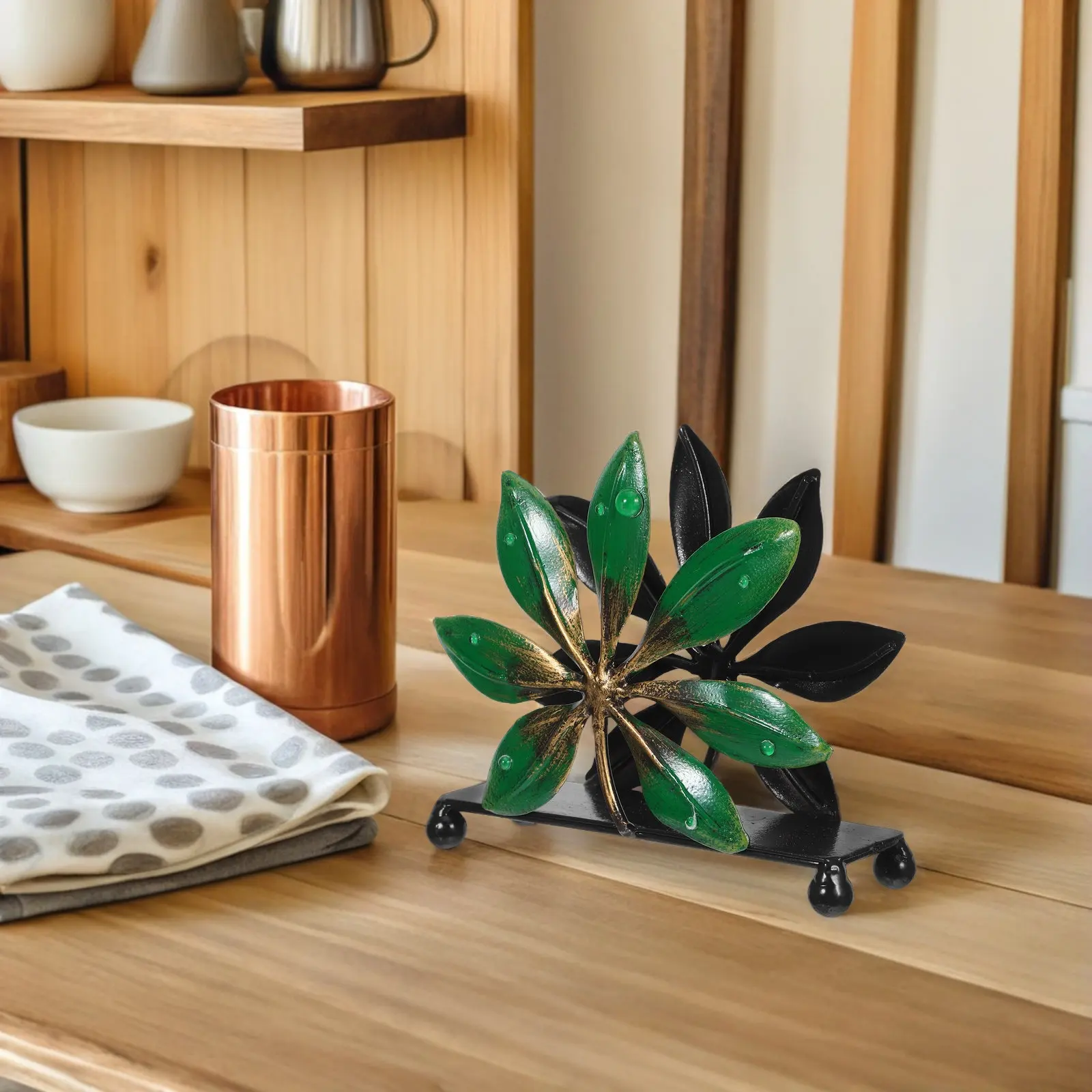 Freestanding Leaf-Shaped Napkin Holder Metal Rustic Tabletop Napkin Dispenser for Dining Table Centerpiece Wedding Party Decor view 5