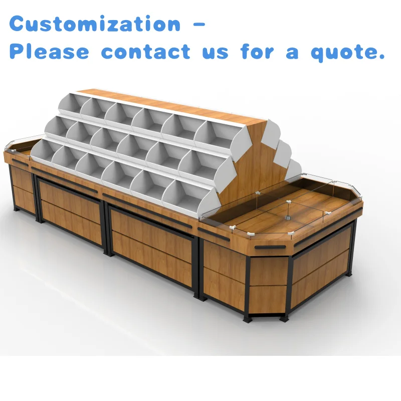 

custom.Supermarket Wood Bulk Food Display Rack With Baskets