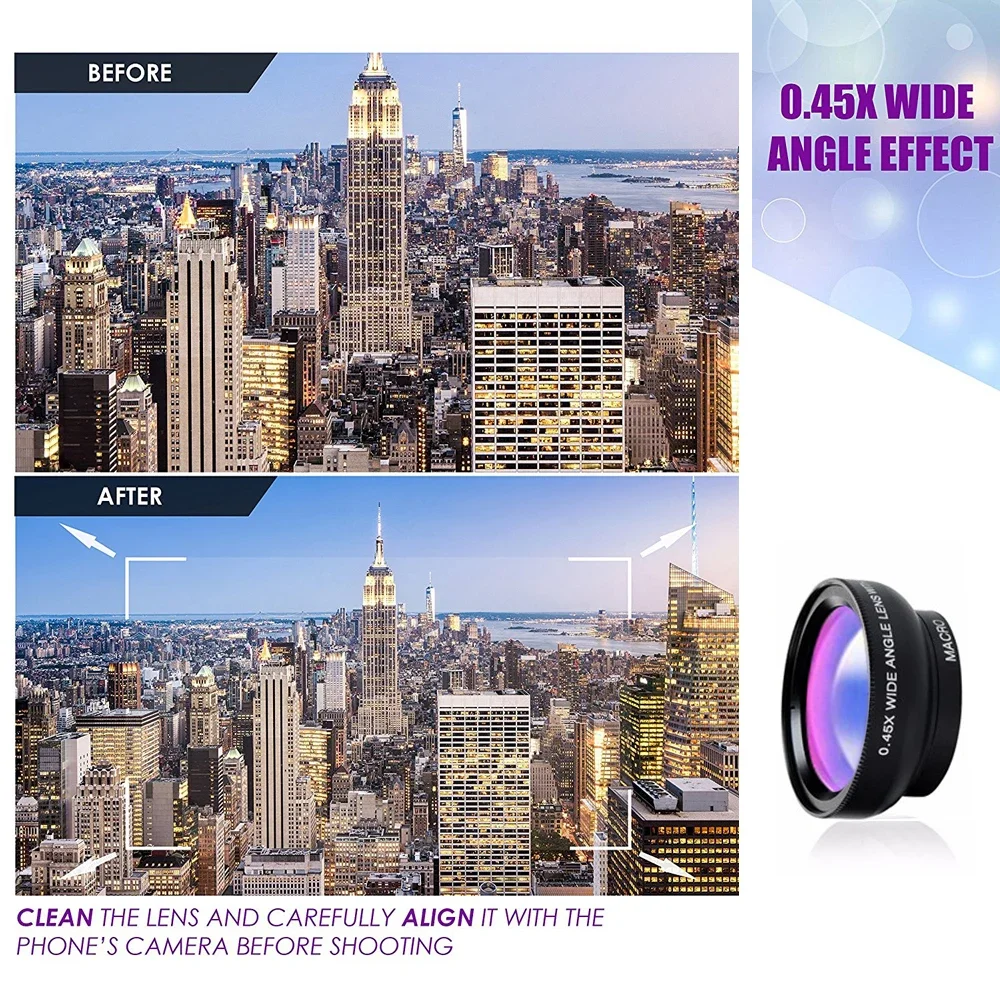 2 In 1 Phone Camera Lens Kit 0.45x Wide Angle & 12.5x Macro Lens HD Camera Lentes For Ios Android Smartphones