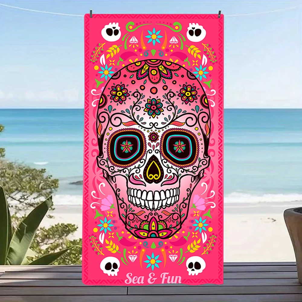 Mexican Sugar Skull Floral Pattern Beach Towel Soft Towel For Beach Vacation Swimming Pool Outdoor Camping Holiday Trip Use