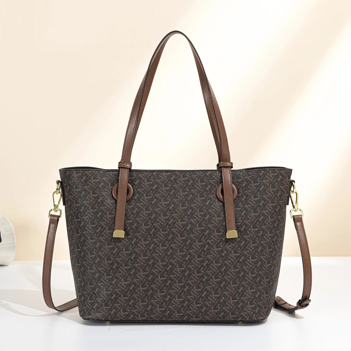 Women Tote Bag, MKF All Over Monogram Print Large Commute Handbag, Contrast Color Shoulder Bag, With Adjustable Crossbody Strap, Multi-pocket Vintage Purse For Office School Daily Use