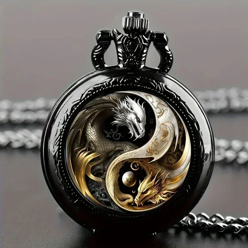 AAAColorful pattern pocket watch flip decoration necklace, personalized quartz pocket watch blind box for male and female view 3