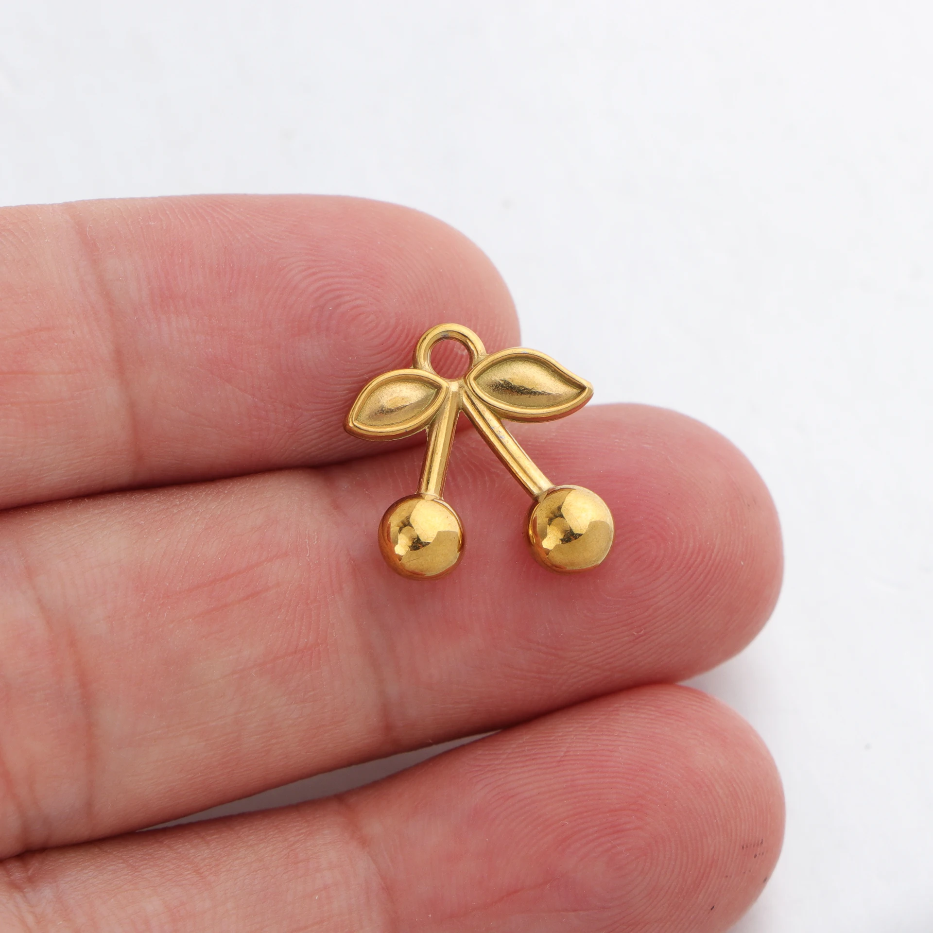 20pcs/lot Stainless Steel Cherry Charm Pendant for Fruit Vegetable DIY Necklace Earring Jewelry Making Accessories Wholesale