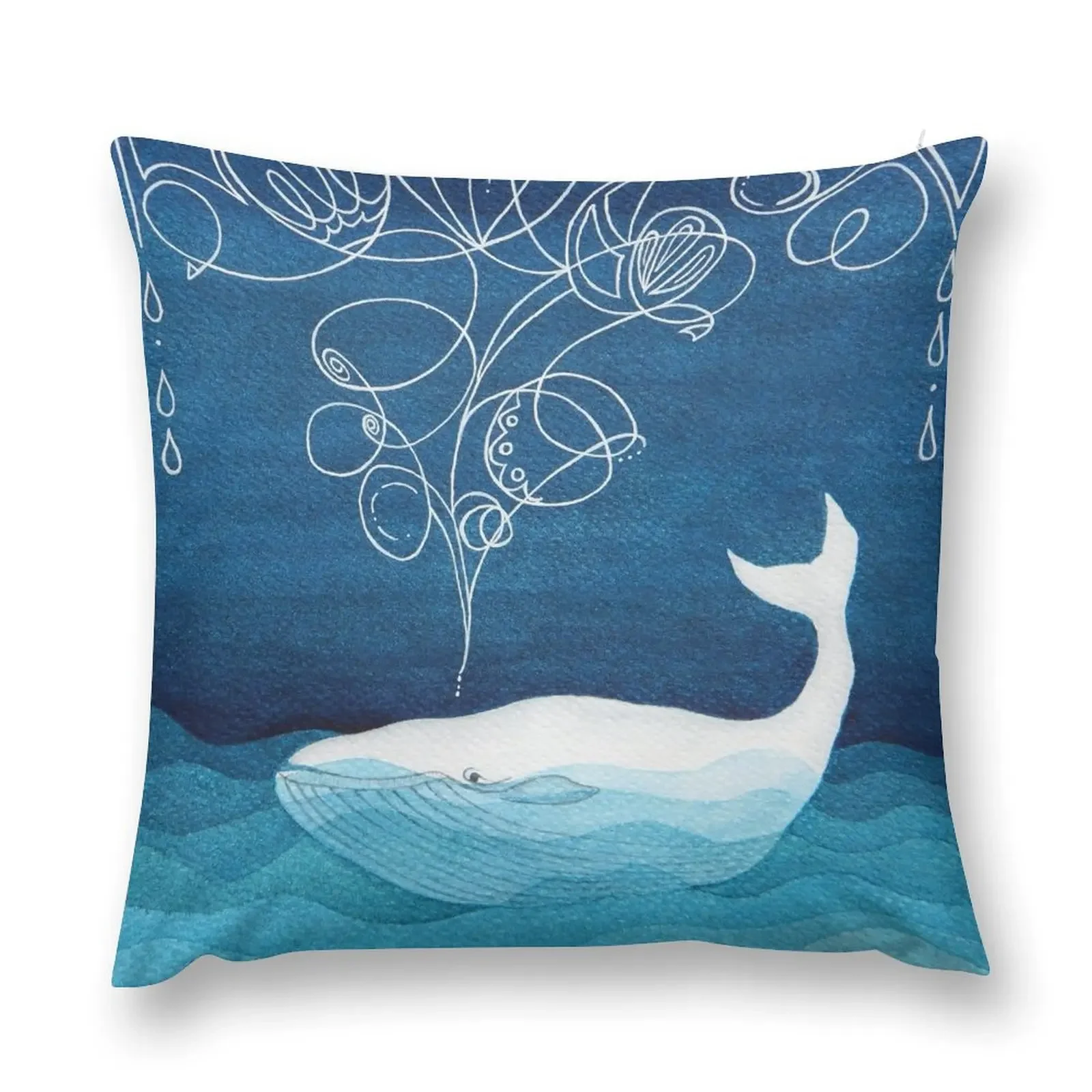 

Happy whale, animals, sea creature, teal blue watercolor Throw Pillow Cushions Home Decor sleeping pillows pillow