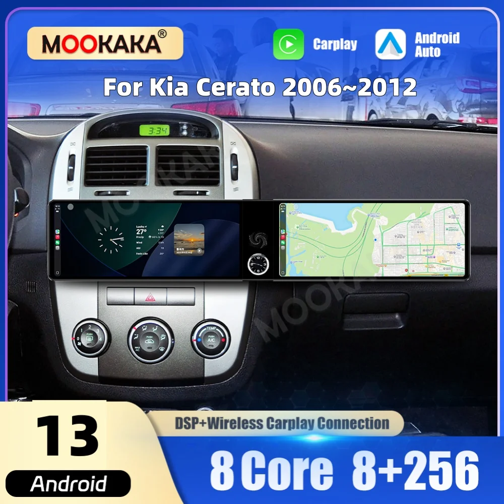 Dualer 12,3-Zoll-Qualcomm-Auto-Multimedia-Player mit Android-Bildschirm für Kia Cerato 2006–2012, Autoradio, GPS, Navi, CarPlay, Auto-Headunit