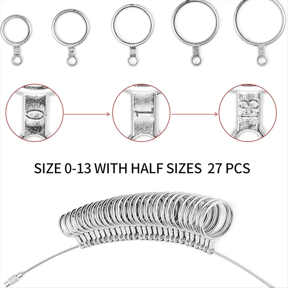 Top Sale Ring Sizer Measuring Tool Kit, Plastic Ring Mandrel, Reusable Finger Size Tape 1-17 USA Rings Size, with Half Size