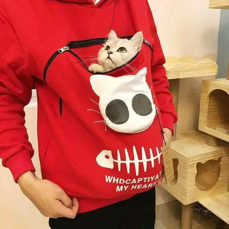 Hoodie Musim Dingin Sweter Pria Wanita Kantung Hewan Tudung Pullover Blus Atasan Wanita Membawa Anjing Kucing Kaus Bernapas 3XL