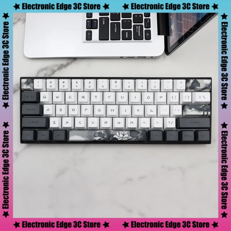 Ink Wash Lotus Flowers Keycap Iso Layout Japanese French Spanish Dye Sublimation Oem Mechanical Keyboard Pbt Keycap 140keys Set