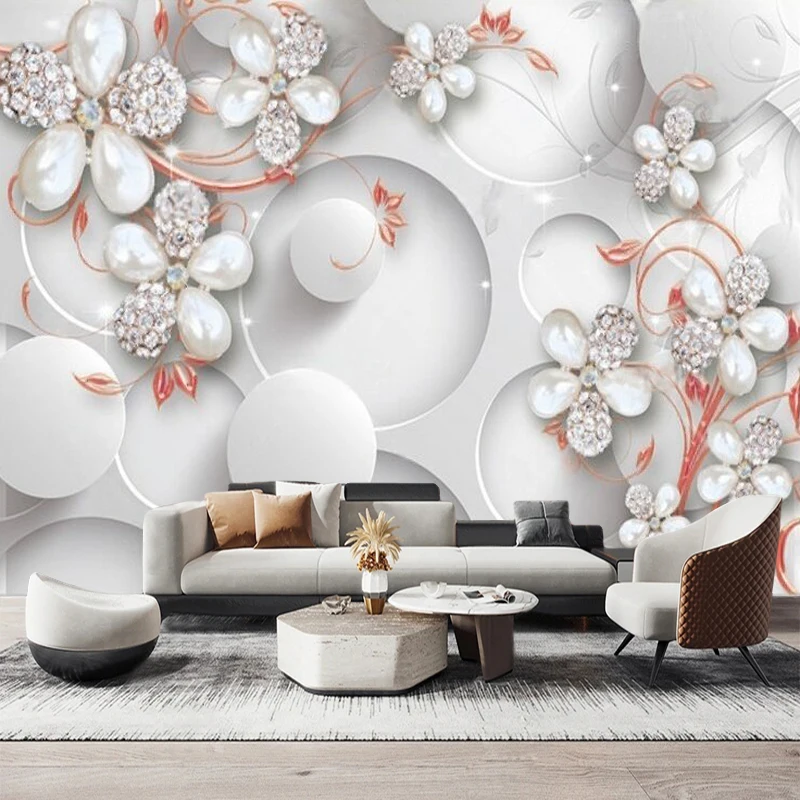 Luxury-Style 3D Geometric Flower Jewelry Artistic Creative Living Room TV Sofa Wall Poster Decoration Picture Background Wall
