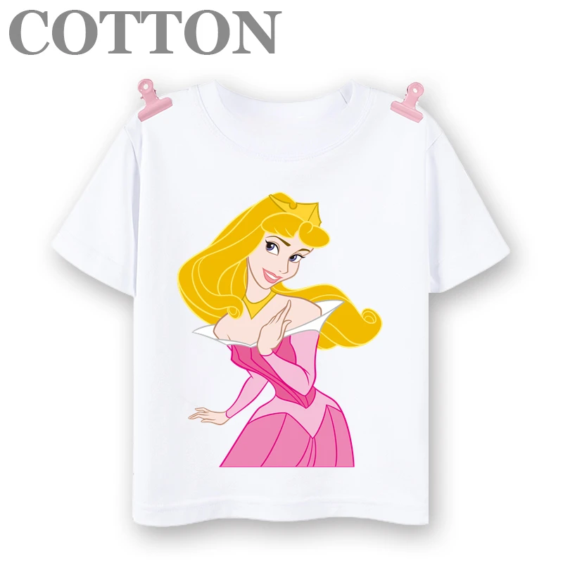 Beautiful  Aurora Disney Princess Anime Fashion Cotton Summer Children\'s Cartoon T-shirt Round Neck Short Sleeve Print Pattern