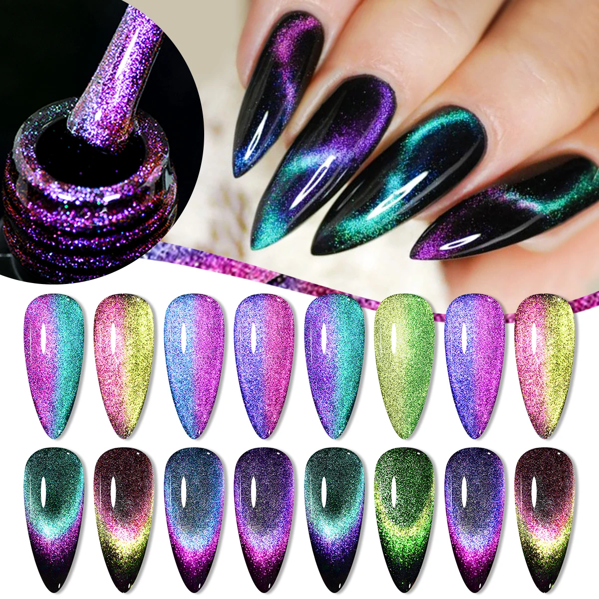 MEET ACROSS Set di smalti gel magnetici per gatti 9D con bastoncino magnetico Arcobaleno Soak Off Gel UV LED Vernice per unghie per unghie