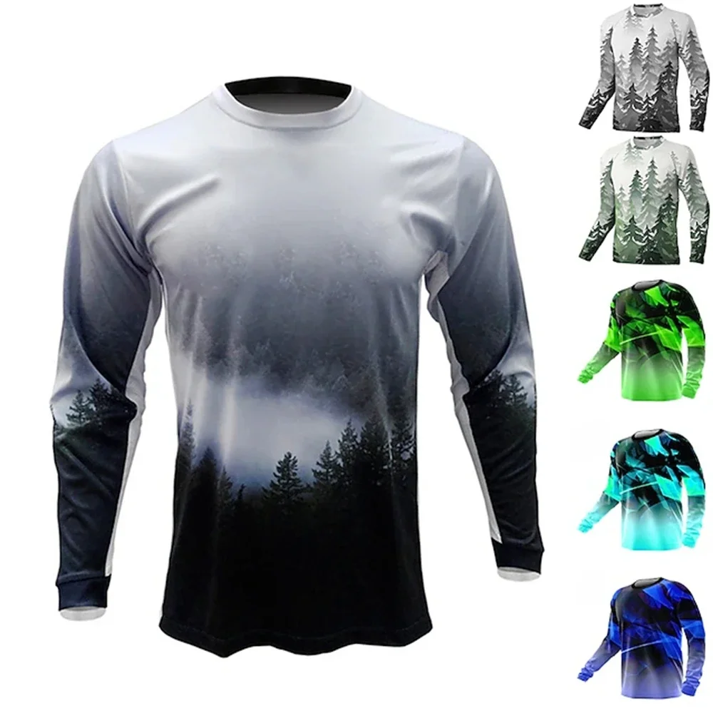 Men's Shirt Uv Protection Outdoor Ride Oneck Top,natural Scenery T-Shirts Men's Long Sleeve High Quality Go Fishing Shirt