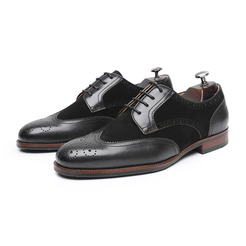 British Style Mens Dress Shoes Luxury Genuine Leather Autumn Elegant Handmade Comfortable Black Wedding Social Derby Shoes Man