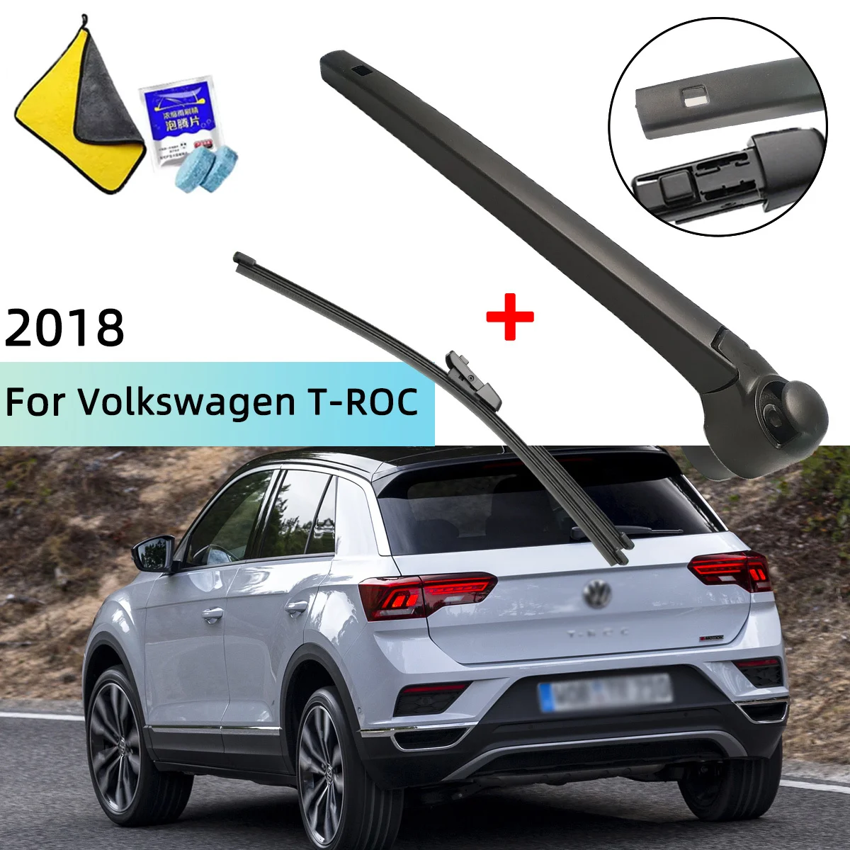 

Rear Windscreen Wiper Blade Wiper Arm Kit For Volkswagen T-ROC 2018 Windscreen Windshield Wipers Brushes Cleaning Accessories