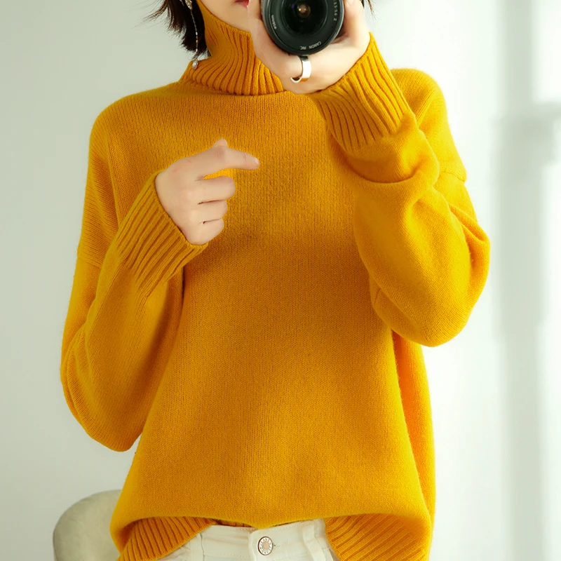 

100% Merino Wool Autumn Winter Sweater Turtleneck Pullover Cashmere Solid Soft Long Sleeve Simple And Stylish Clothing Tops