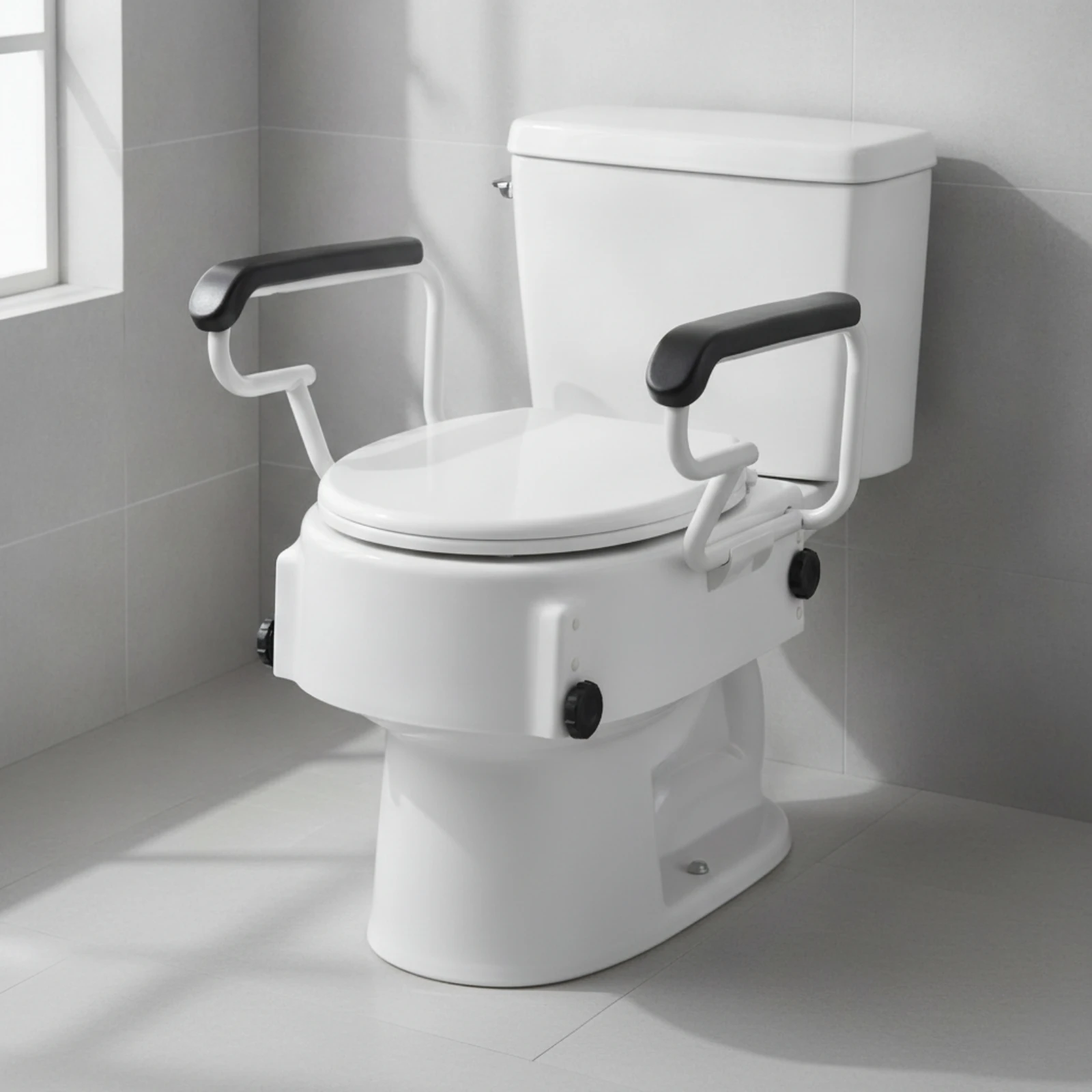 Toilet Seat Riser with Armrests Padded Raised Toilet Seat with Handrails Heavy-Duty Comfortable for Elderly, Home Care, Bathroom