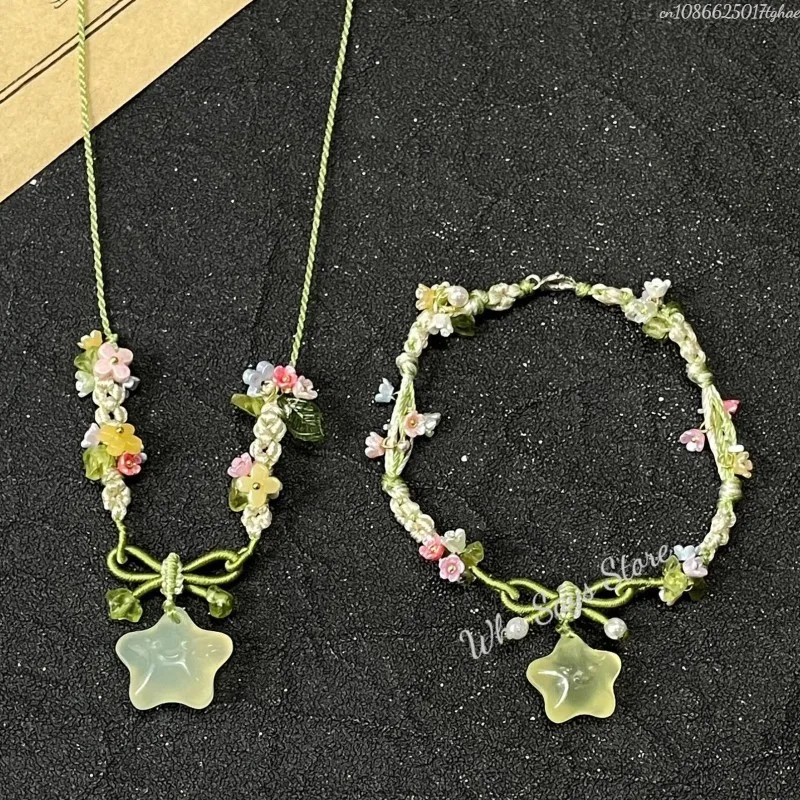 女性と女の子のためのカラフルな手織りビーズスターネックレス、ショートチョーカー、鎖骨チェーン、柔らかくてかわいいアクセサリー、y2k、1個