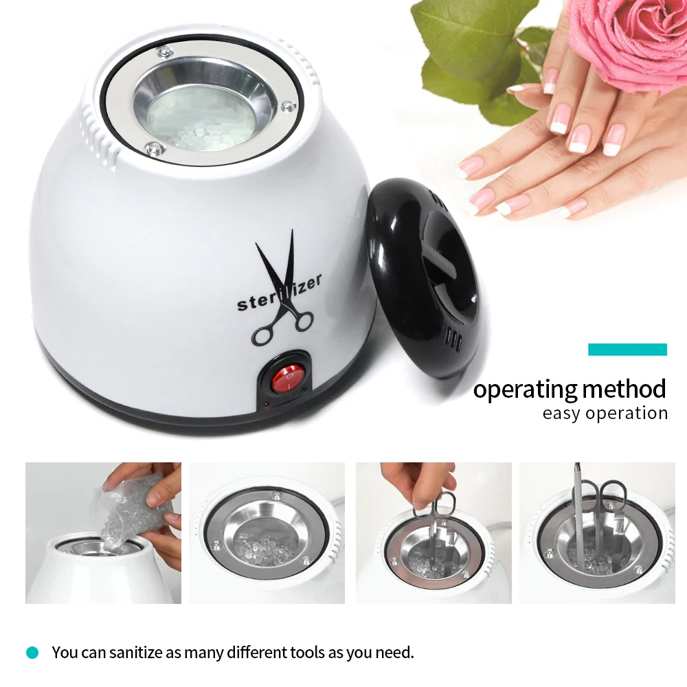 YIKOOLIN 100W Nail Tool Sterilizer Pot High Temperature to Clean Nail Tool Disinfectant Jar Tweezer Disinfectant Container