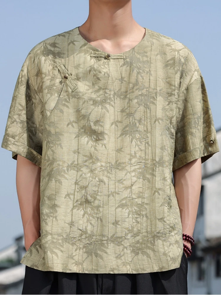 

Новая китайская рубашка из ледяного шелка на пуговицах, мужская, премиум-класса, в стиле танского костюма, летняя модная одежда для мужчин.