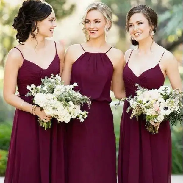 Burgundy Bridesmaid Dresses Sleeveless Buttons On Back Bridesmaid Dresses Vestido Largo Elegante Dresses For Women