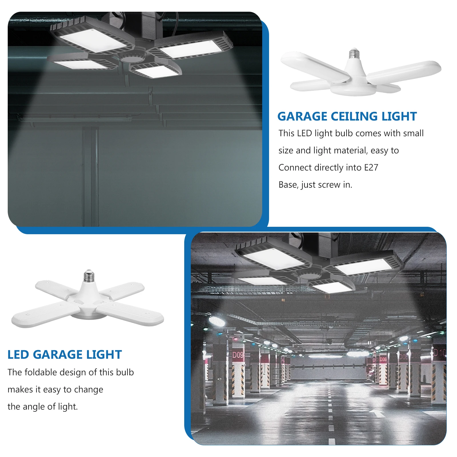 

Foldable LED Light Bulb 60 W Deformation Lamp 4 Blades Home Garage Easy Install Energy Saving No Glare Suitable Bedroom