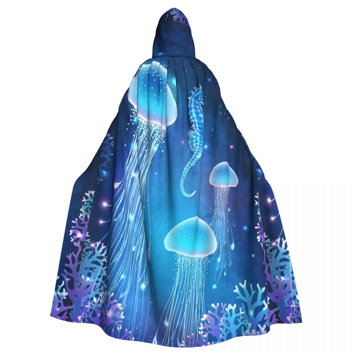 Magic Glowing Jellyfish Underwater Witch Cloak Hooded Cosplay Costume Halloween Adult Long Party Cape