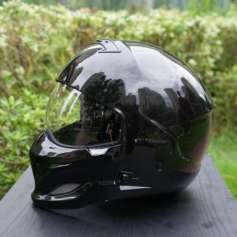 

Pure black glossy skull dark wind motorcycle helmet men style 3-color lenses winter helmet fashion men Can assembled