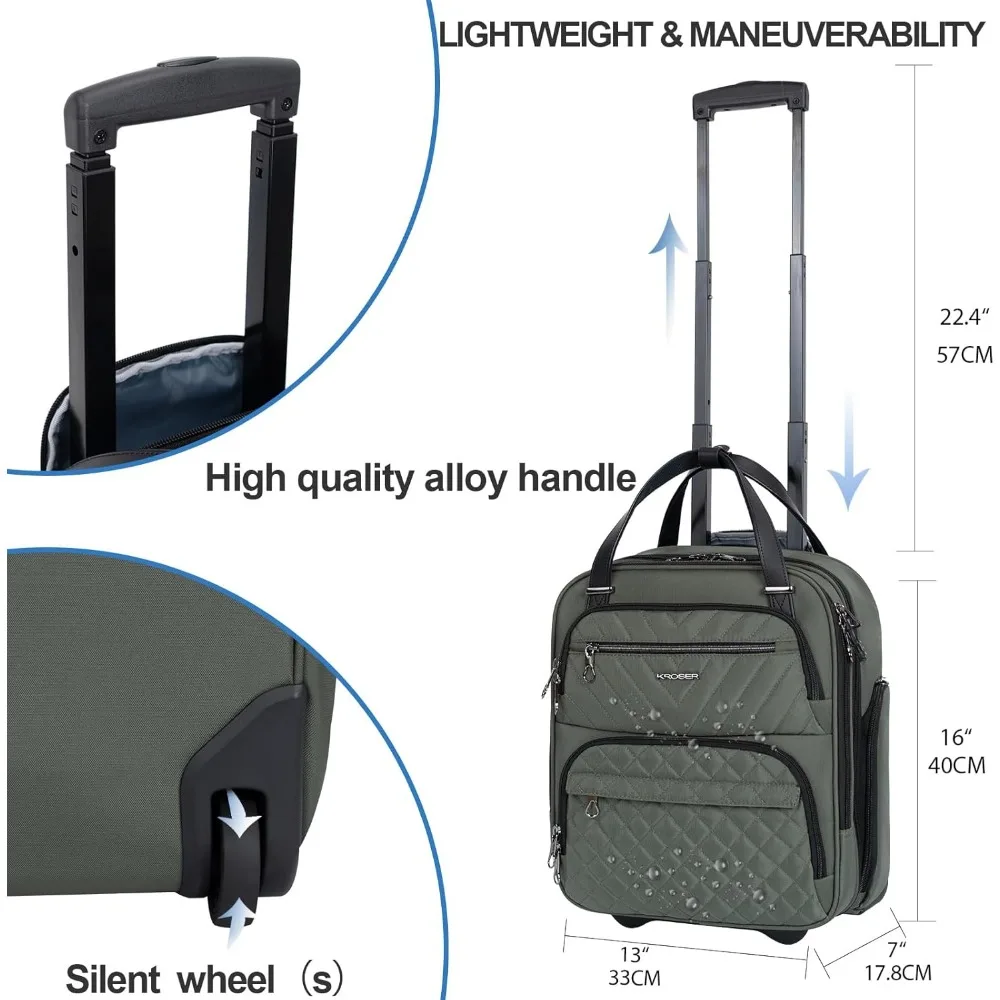 Lightweight 16-inch Multi-functional Underseat Overnight Suitcase for Women - Army Green, Compact Travel Bag