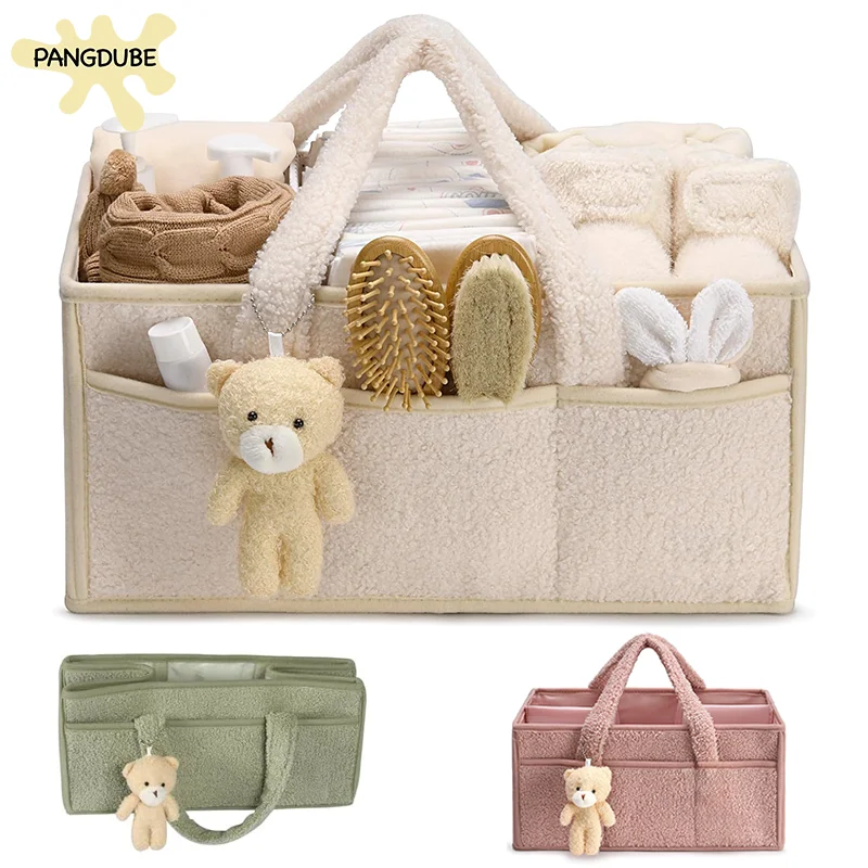 PANGDUBE Plush Diaper Stackers & Caddies Diaper Bag with Teddy Bear Caddy Organizer Nursery Baby Diaper Organizer Baby Nappy Bag