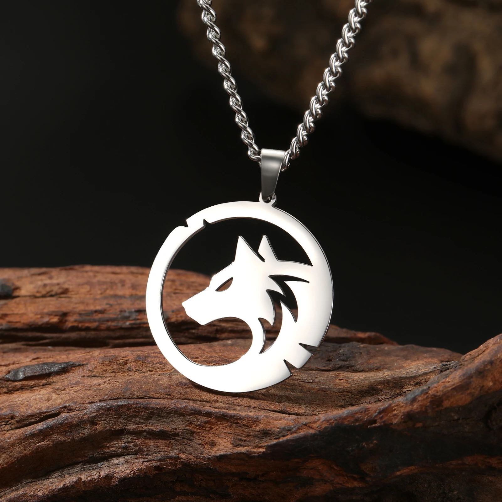Skyrim Runde Anhänger Wolf Halskette vergoldet Edelstahl Anhänger Halskette Damen Hip Hop Street Schmuck Halskette Party Geschenk