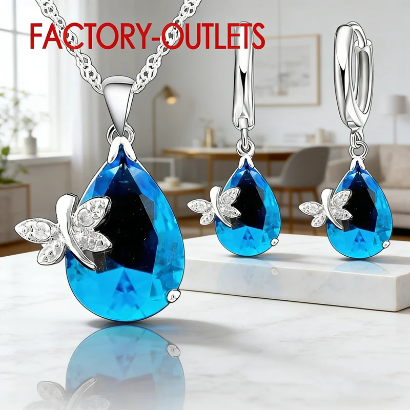 Genuin 925 Silver Bridal Jewelry Sets Fashion Cute Women Girls Engagement Anniversary Accessory Fine Trendy