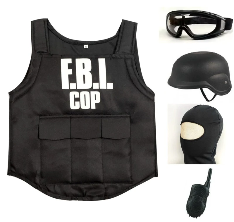 HotSell Children's Costume FBI Cop Agent Bulletproof Suit Set of 5 Pieces Special Police Performance Costumes Halloween Costumes