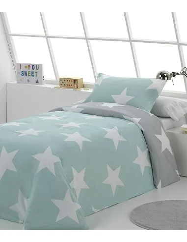 Reversible children's duvet cover with buttons and stars North Water Dhestia Home