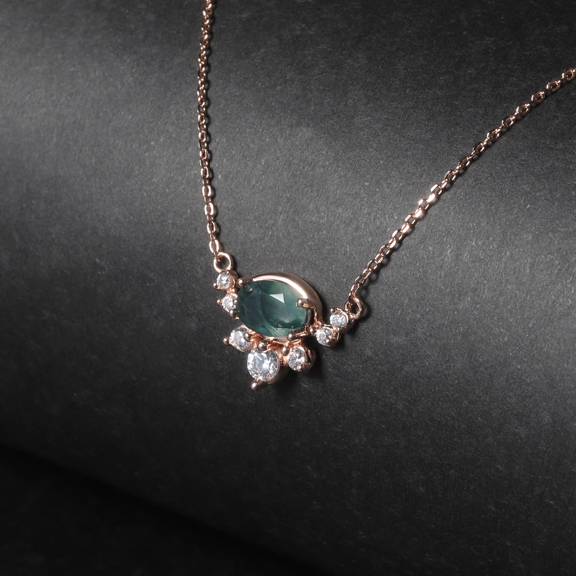 

GEM'S BALLET Footprint Necklace 0.79TCW Oval Cut Nautral Moss Agate Pendant Necklace in 925 Sterling Silver Gift For Her