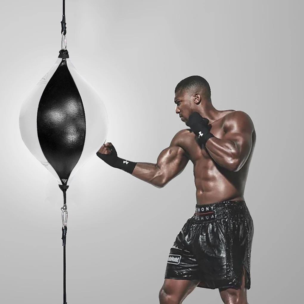 Boxing Ball Leather Punching Bag Boxing Speed Training Hanging Ball Fitness Sport Utensil Blue and Black