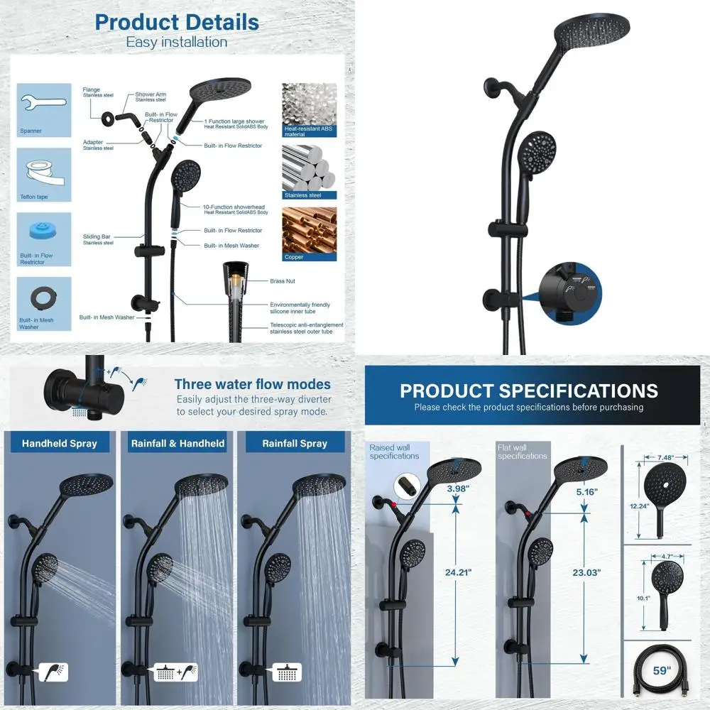 

Family-Friendly 7.5 Rotating Dual Shower Head Set with 3-Way Diverter, Handheld Option, Adjustable Height, High-Pressure Spa Exp