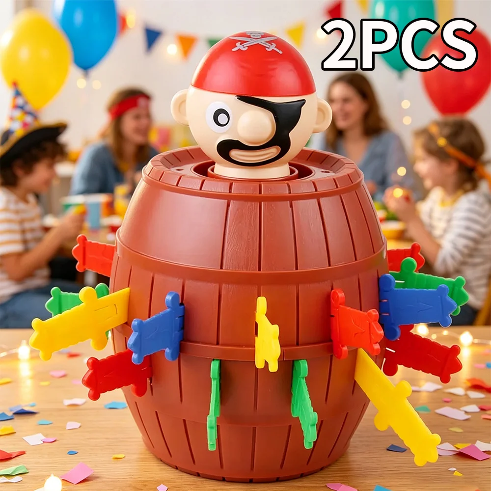 2er-Pack Pop-Out Piraten-Eimer-Spielzeug Klassisches Glücks-Schwert-Stich-Spiel Lustiges springendes Piratenfass Familienparty-Scherzartikel