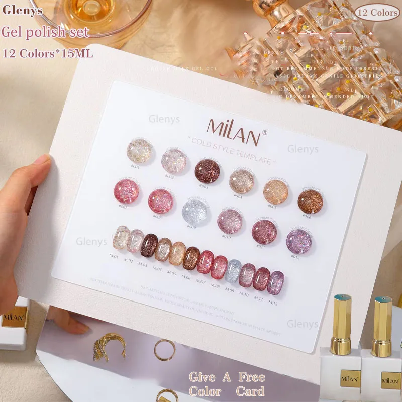 Glenys 12 Color nail polish Gel All Network Popular Soaking gel Color Matching Card UV LED Nail Salon Varnish Set 15ml